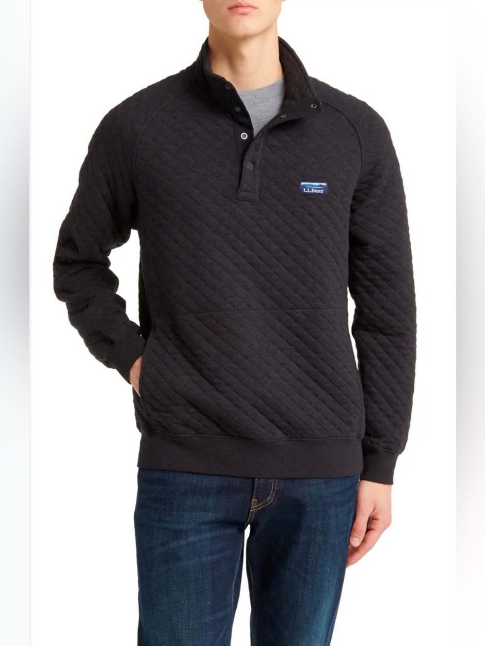 LL Bean Men's Quilted Sweatshirt, Mockneck Dark Charcoal Heather XL Tall